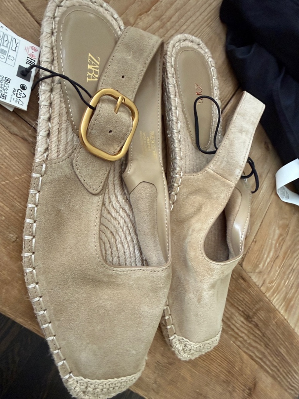 ZARA Beige Suede Espadrille Slingback with Gold Buckle